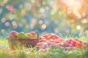 唯美梦幻光晕草地野餐苹果图片